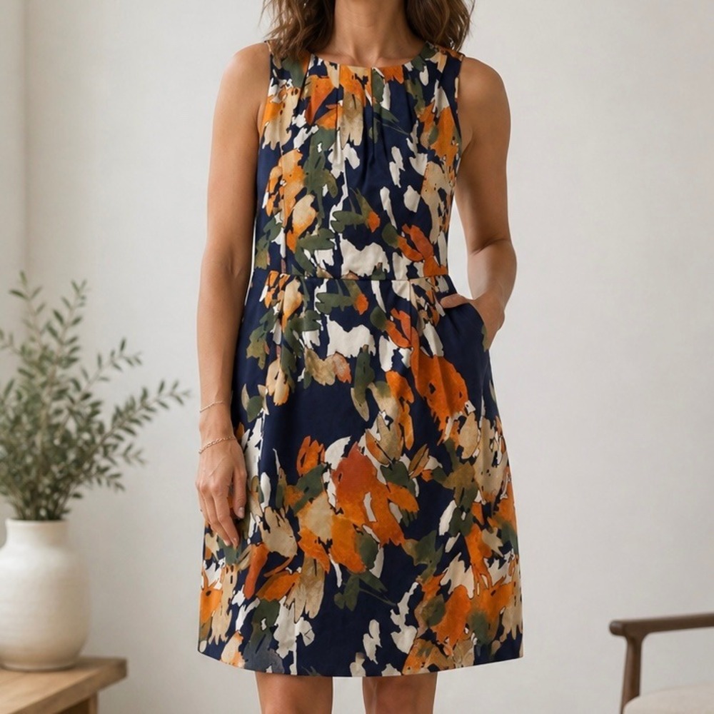 212 Collection Women's Size 16 Navy Abstract Floral Sleeveless Fit & Flare Dress